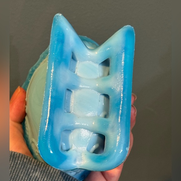 Vintage Westmoreland Blue Swirl Milk Glass Santa Covered Candy Dish - Picture 5 of 7